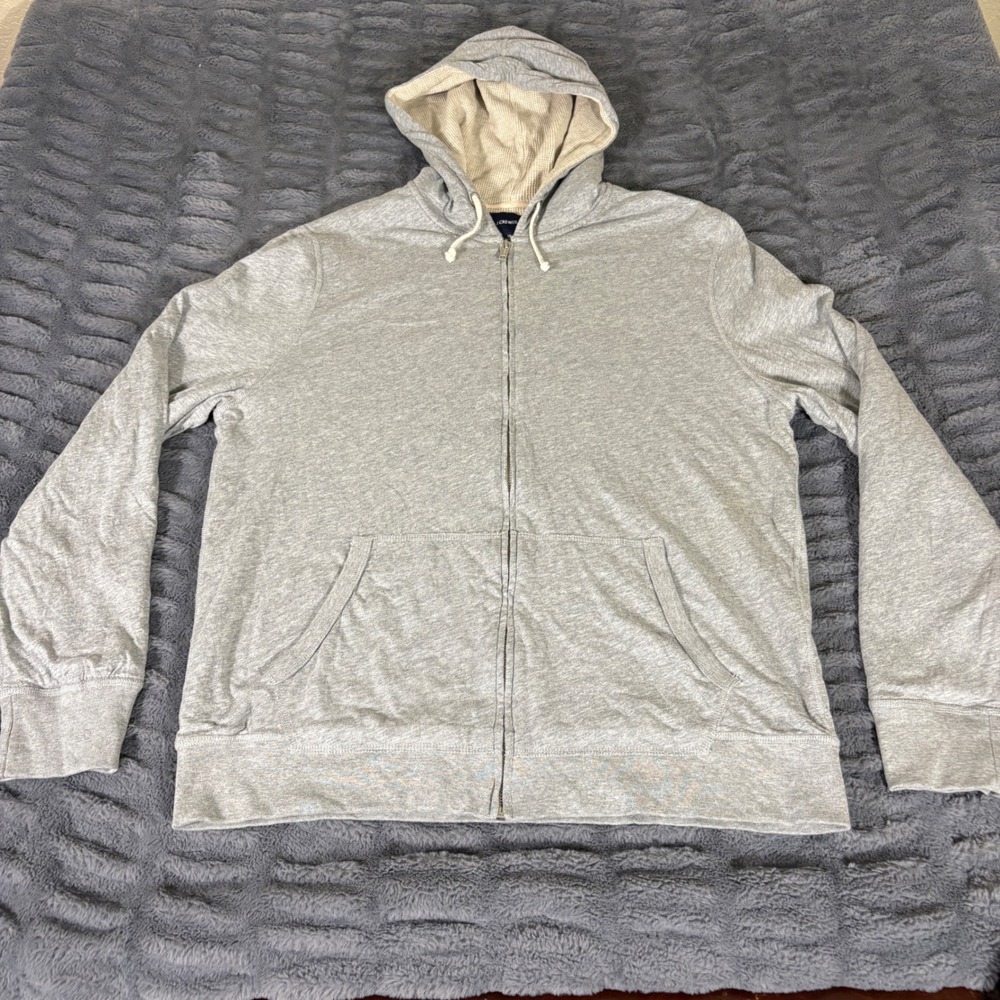 J.Crew Jeans Mens XL Heather Grey Waffle Lined Full Zip Hoodie Cotton Sweater